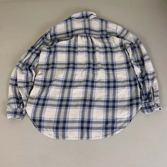 Maurices Plaid Flannel Shirt Women's Large Blue Gray Long Sleeve Button‎ Down - Picture 10 of 11